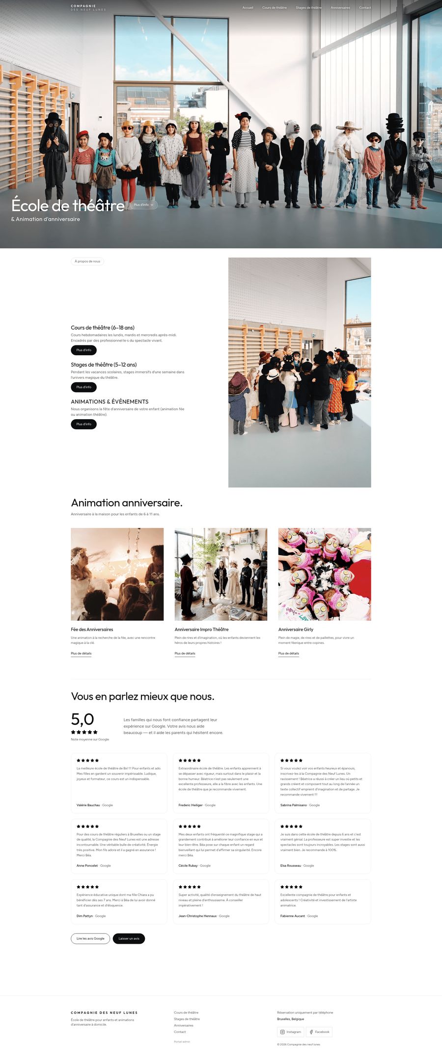 Image du projet Compagnie des Neuf Lunes — École de théâtre — site web, capsules & affiches